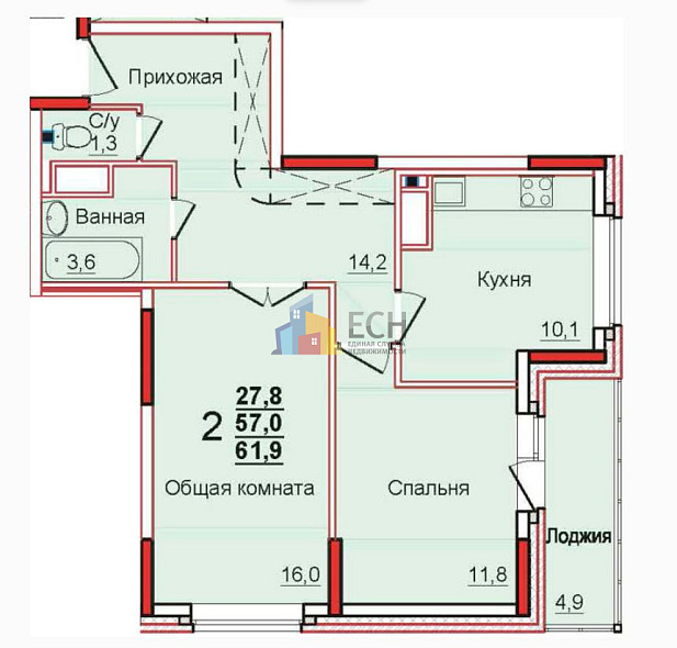 Продажа 2 комнатной квартиры, 62 м2, обл. Тульская, г. Тула, Новомосковская улица, 10Б 1