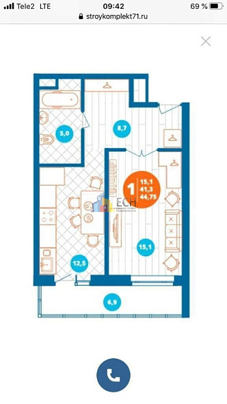 Продажа 1 комнатной квартиры, 45 м2, обл. Тульская, г. Тула, проспект Ленина, 142 11