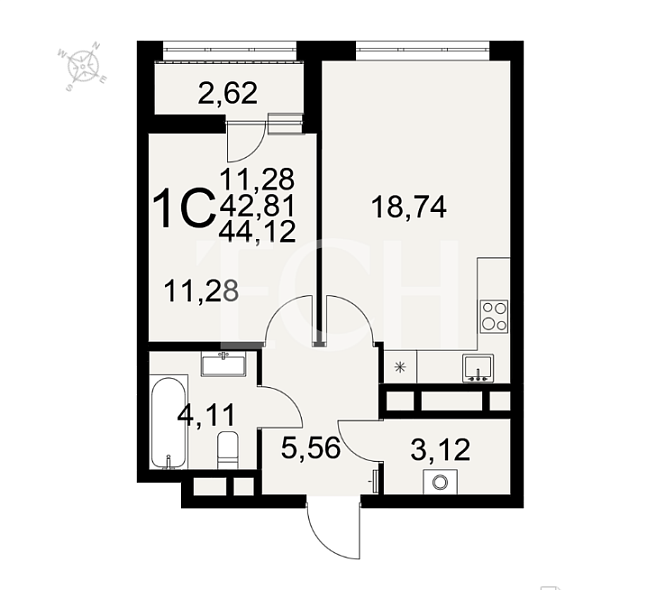 Продажа 1 комнатной квартиры, 43.1 м2, обл. Тульская, г. микрорайон Петровский квартал, улица Маршала Полубоярова, 7 7