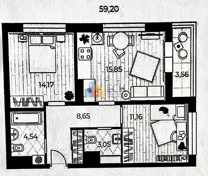 Продажа 2 комнатной квартиры, 61.4 м2, обл. Тульская, г. посёлок Петровский, Шоссейный проезд, 25к1 11