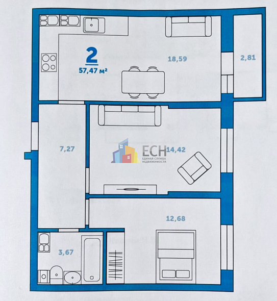 Продажа 3 комнатной квартиры, 60.28 м2, Тульская область, городской округ Тула, посёлок Петровский, Петровская улица, 1 20