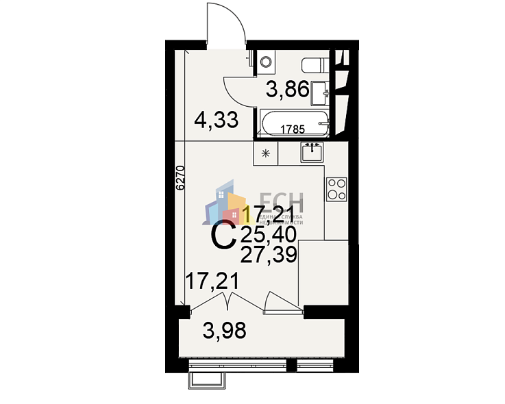 Продажа 1 комнатной квартиры, 27 м2, обл. Тульская, г. микрорайон Петровский квартал, улица Маршала Полубоярова, 6 13