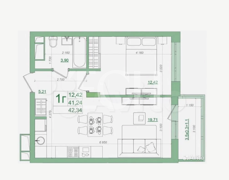 Продажа 2 комнатной квартиры, 42 м2, обл. Тульская, г. Тула, Оборонная улица, 102Б 2