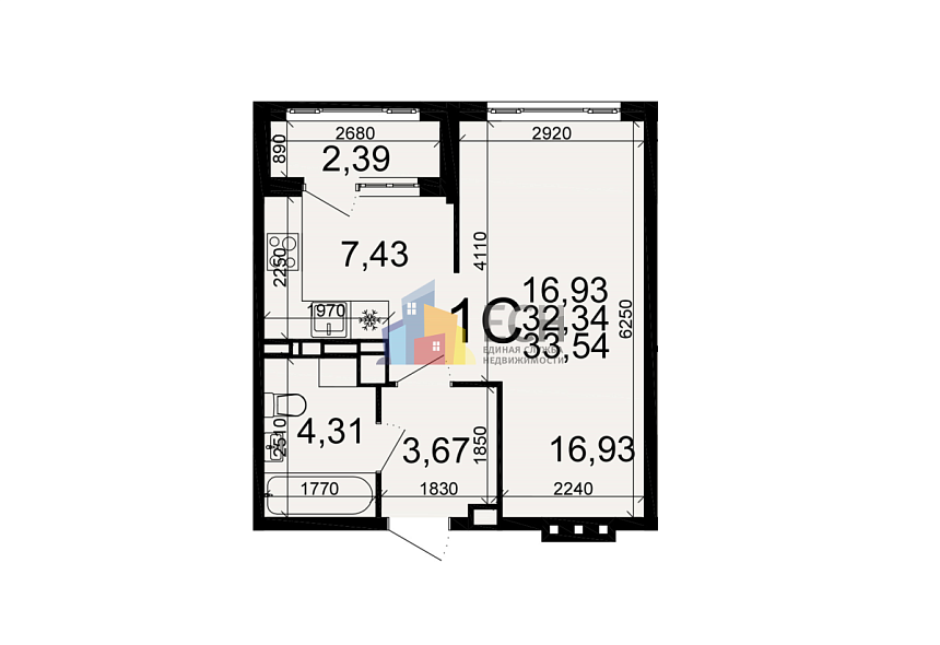 Продажа 1 комнатной квартиры, 34 м2, г. Тула, ш. Венёвское, д. 55, 1 этап 1