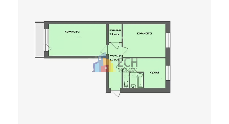 Продажа 2 комнатной квартиры, 53 м2, обл. Тульская, г. посёлок Рождественский, улица Фёдорова, 2 11