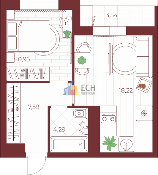 Продажа 2 комнатной квартиры, 44 м2, обл. Тульская, г. посёлок Петровский, Шоссейный проезд, 25 12