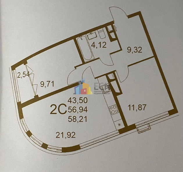 Продажа 2 комнатной квартиры, 58.21 м2, г. Тула, ул. Фёдора Смирнова, д. 2 20