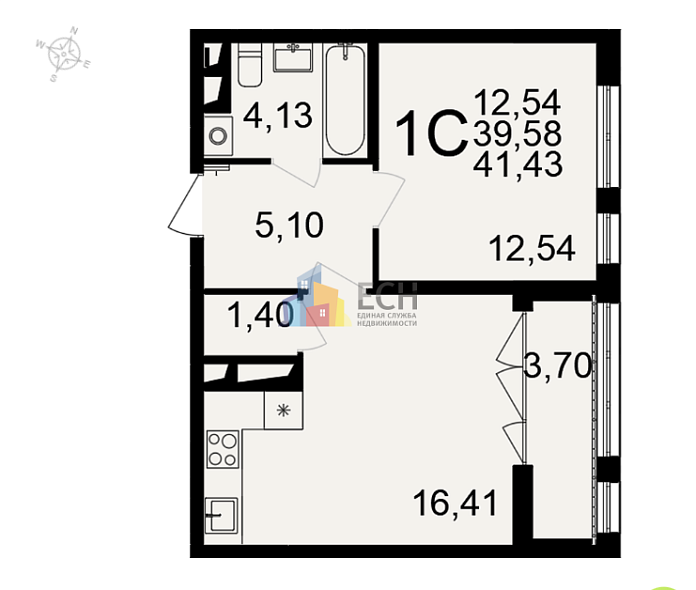 Продажа 1 комнатной квартиры, 41.4 м2, обл. Тульская, г. посёлок Горелки, Большая улица, 6/1 10