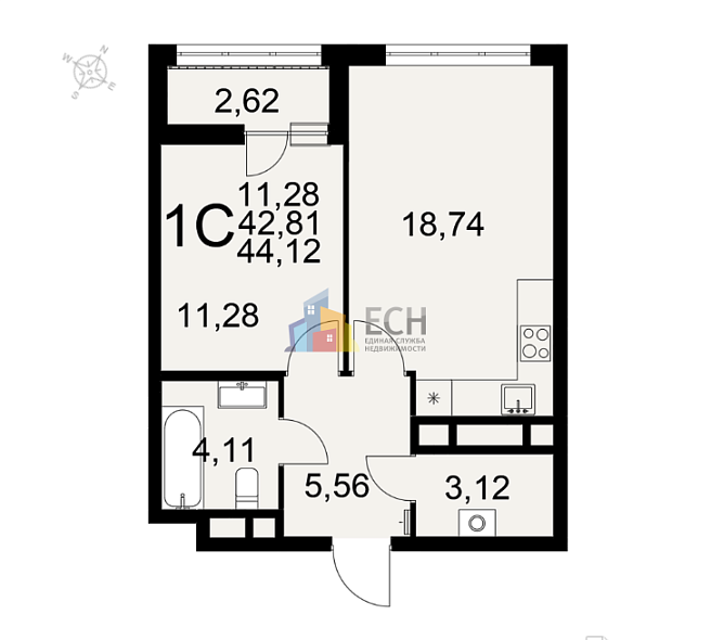 Продажа 1 комнатной квартиры, 43.1 м2, обл. Тульская, г. микрорайон Петровский квартал, улица Маршала Полубоярова, 7 13