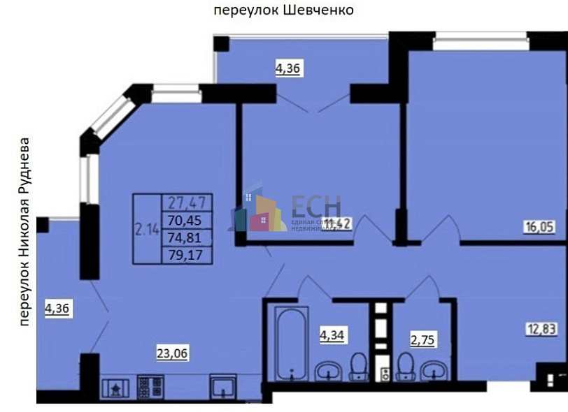 Продажа 2 комнатной квартиры, 79.17 м2, обл. Тульская, г. Тула, переулок Шевченко, 5 17