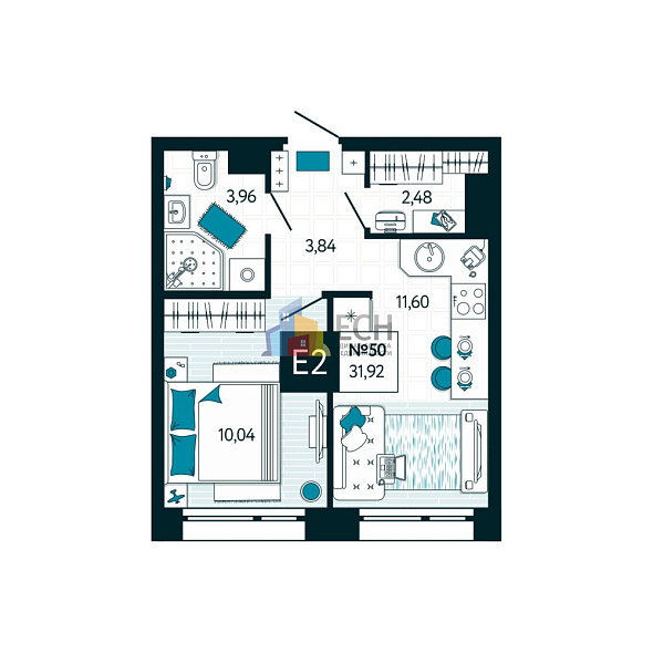 Продажа 1 комнатной квартиры, 31.92 м2, обл. Тульская, г. Тула, улица Чмутова, 150Б 2