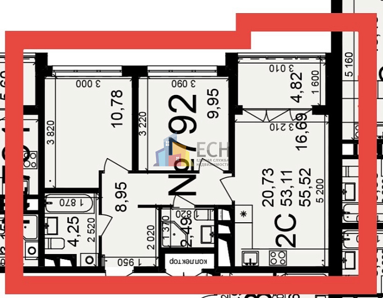 Продажа 2 комнатной квартиры, 55.52 м2, обл. Тульская, г. посёлок Горелки, Большая улица, 6/1 27