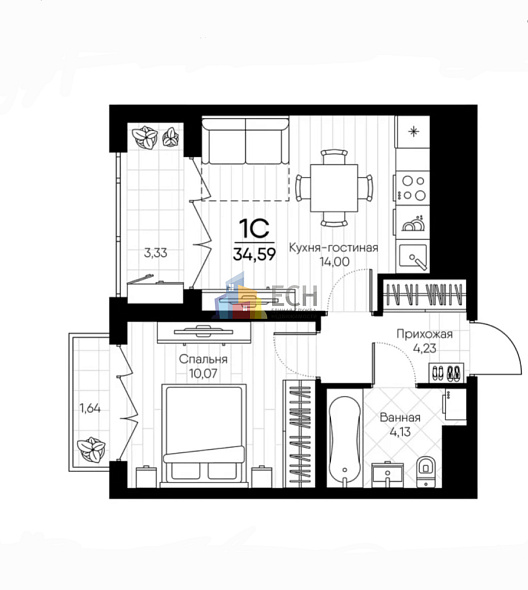 Продажа 1 комнатной квартиры, 32.3 м2, обл. Тульская, г. посёлок Горелки, Большая улица, 6/1 17