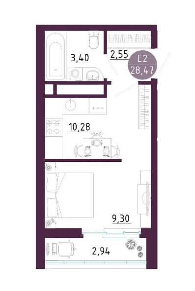 Продажа Студия комнатной квартиры, 28.47 м2, обл. Тульская, г. Тула, улица Купцов Гречихиных, 10 6
