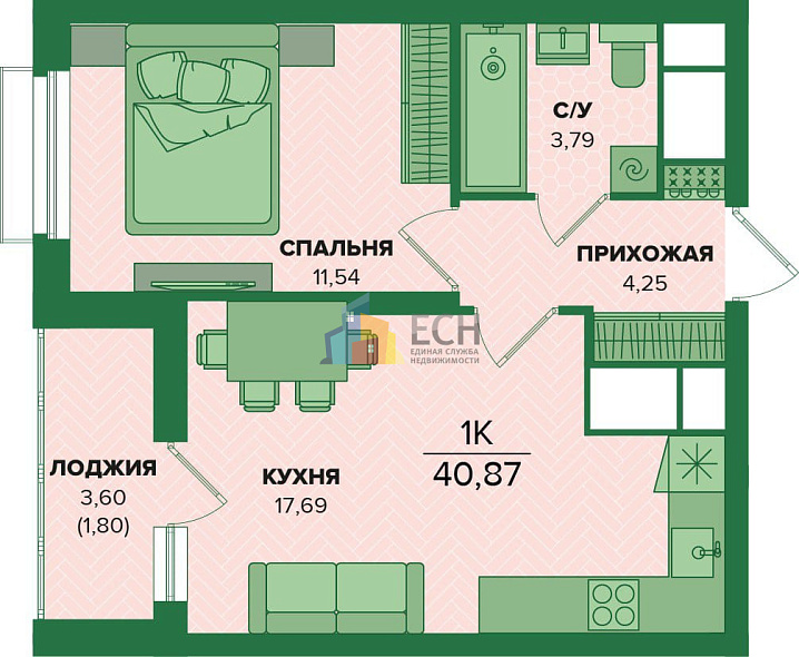 Продажа 1 комнатной квартиры, 40.87 м2, г. Тула, ЖР «Суворовский2», квартал «Б», стр. 1 16