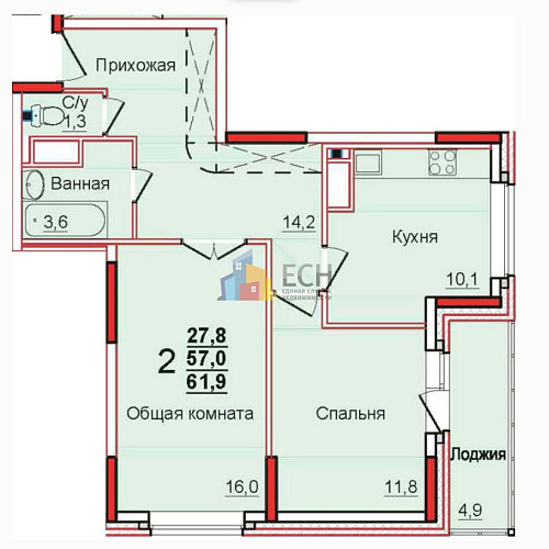 Продажа 2 комнатной квартиры, 62 м2, обл. Тульская, г. Тула, Новомосковская улица, 10Б 