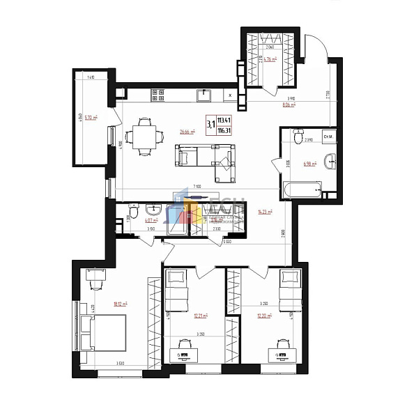Продажа 3 комнатной квартиры, 116 м2, обл. Тульская, г. Тула, Гоголевская улица, 57 17