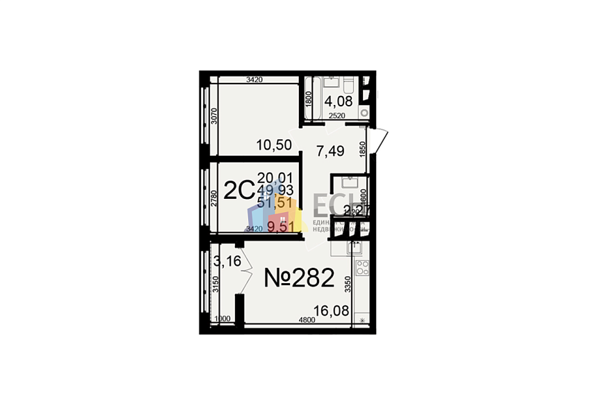 Продажа 2 комнатной квартиры, 51.51 м2, пос. Горелки, ул. Большая , д. 6А 12