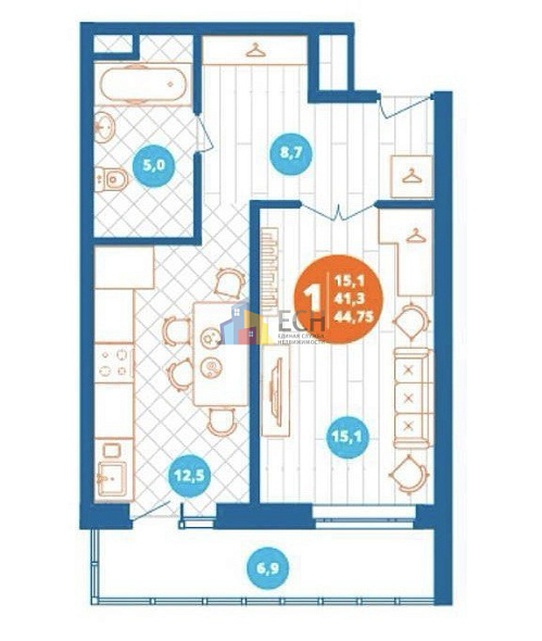 Продажа 1 комнатной квартиры, 48 м2, обл. Тульская, г. Тула, проспект Ленина, 142 8