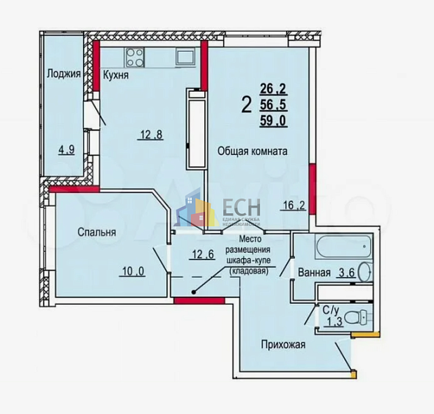 Продажа 2 комнатной квартиры, 60.4 м2, обл. Тульская, г. Тула, улица Болдина, 1к1 6