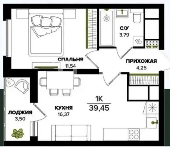 Продажа 1 комнатной квартиры, 39.45 м2, г. Тула, ЖР «Суворовский2», квартал «Б», стр. 1 9