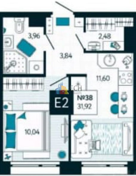 Продажа 1 комнатной квартиры, 31.92 м2, г. Тула, ул. Чмутова, д. 1 1