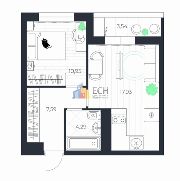 Продажа 1 комнатной квартиры, 44.5 м2, обл. Тульская, г. посёлок Петровский, Шоссейный проезд, 25к1 9