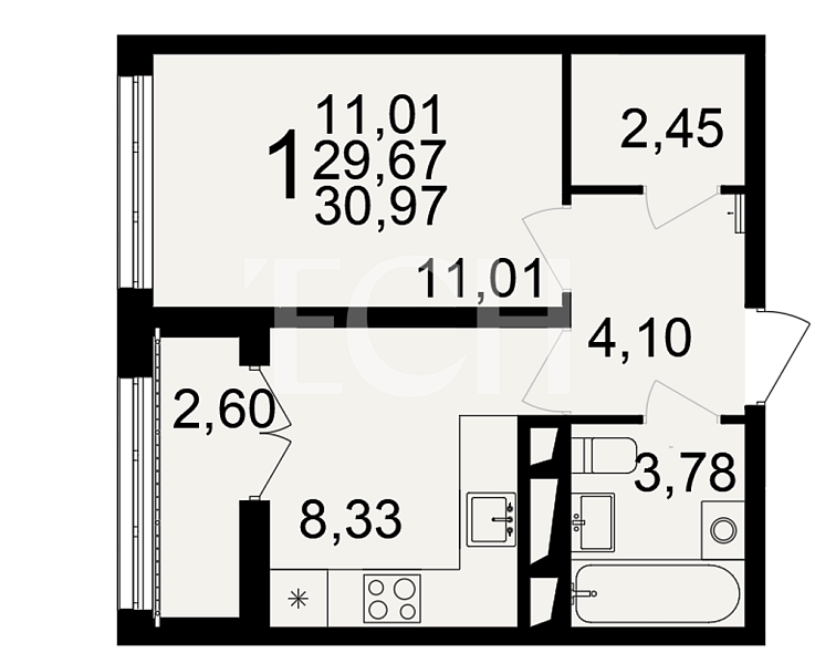 Продажа 1 комнатной квартиры, 31 м2, пос. Горелки, ул. Большая , д. 6А 5