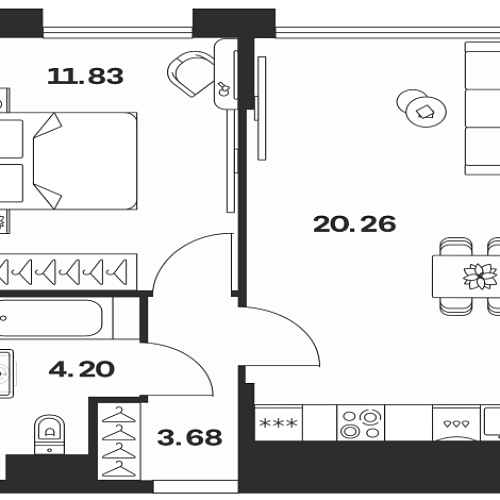 Продажа 1 комнатной квартиры, 40.8 м2, обл. Тульская, г. микрорайон Петровский квартал, улица Маршала Полубоярова, 9 