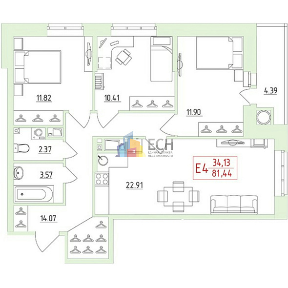 Продажа 3 комнатной квартиры, 81.5 м2, обл. Тульская, г. Тула, улица Сурикова, 24 10