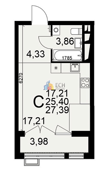 Продажа Студия комнатной квартиры, 27.8 м2, Тульская область, муниципальное образование Тула, посёлок Петровский, Центральная улица 9
