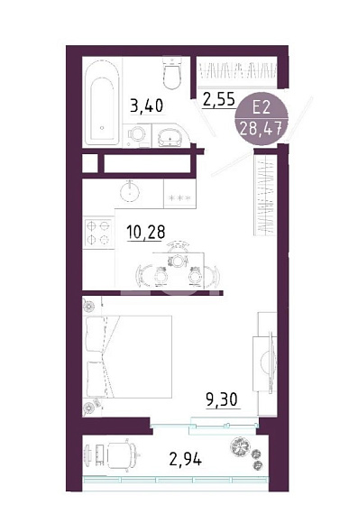 Продажа Студия комнатной квартиры, 28.47 м2, обл. Тульская, г. Тула, улица Купцов Гречихиных, 10 6