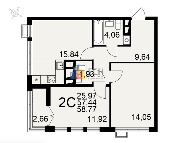 Продажа 2 комнатной квартиры, 57.8 м2, обл. Тульская, г. микрорайон Петровский квартал, улица Маршала Полубоярова, 4 19