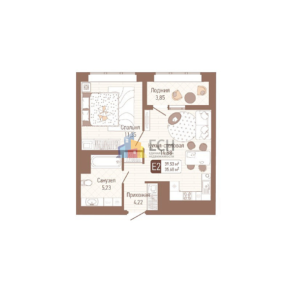 Продажа 1 комнатной квартиры, 39.53 м2, обл. Тульская, г. Тула, ЖК Кулик 1