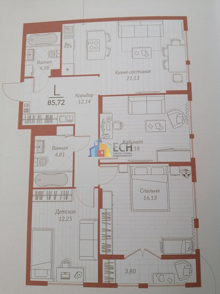 Продажа 3 комнатной квартиры, 85.7 м2, обл. Тульская, г. Тула, улица Генерала Маргелова, 3В 12