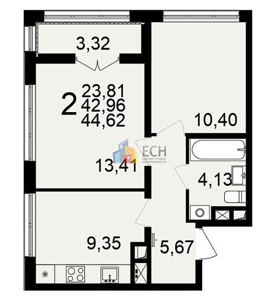 Продажа 2 комнатной квартиры, 45 м2, пос. Горелки, ул. Большая , д. 6А 1