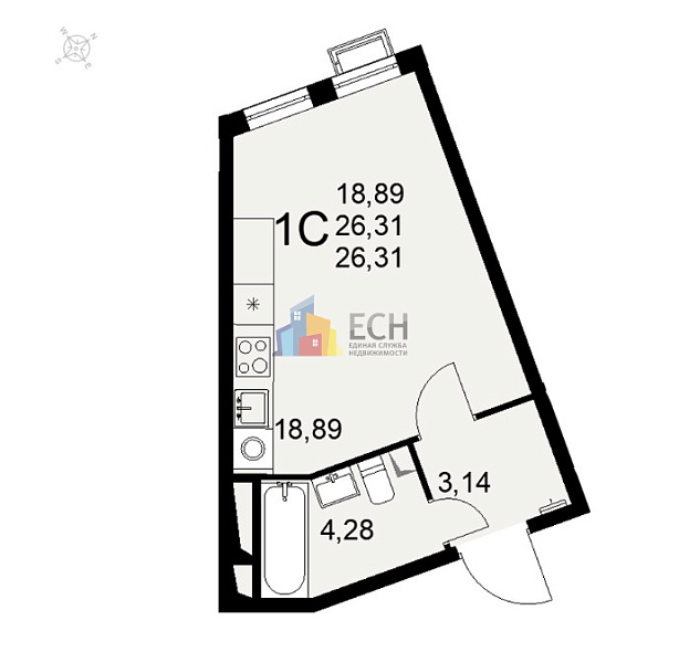 Продажа Студия комнатной квартиры, 26.31 м2, Россия, Тула, ул. Фёдора Смирнова, д. 2, корп. 1 27