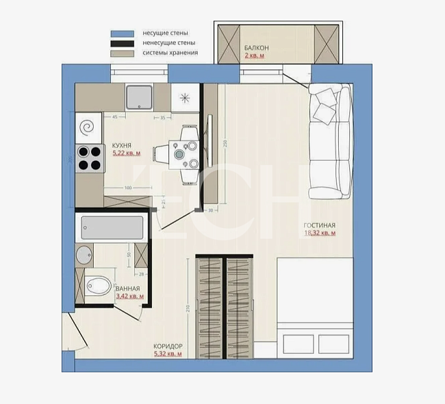 Продажа 1 комнатной квартиры, 31.8 м2, обл. Тульская, г. Тула, улица Седова, 33А 6