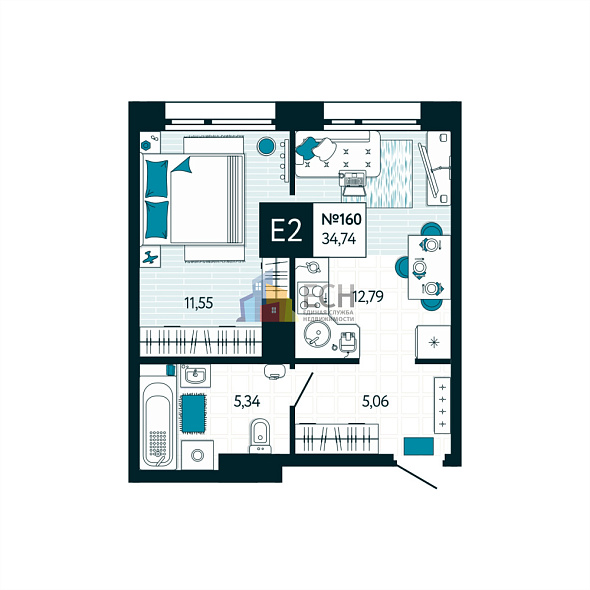 Продажа 1 комнатной квартиры, 34.74 м2, г. Тула, ул. Чмутова, д. 1 1