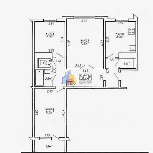 Продажа 3 комнатной квартиры, 63.7 м2, обл. Тульская, г. Тула, улица Кауля, 31 