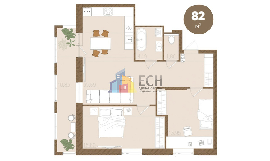 Продажа 2 комнатной квартиры, 82.1 м2, обл. Тульская, г. Тула, Пушкинский проезд, 4В 6