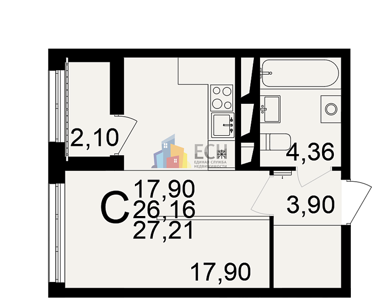 Продажа Студия комнатной квартиры, 27.21 м2, пос. Горелки, ул. Большая , д. 6А 8