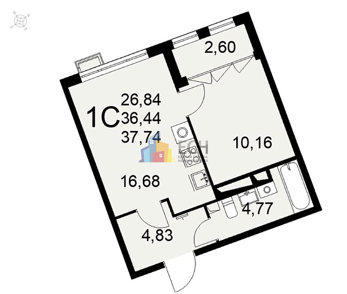 Продажа 1 комнатной квартиры, 37.74 м2, обл. Тульская, г. Тула, улица Фёдора Смирнова, 1 1