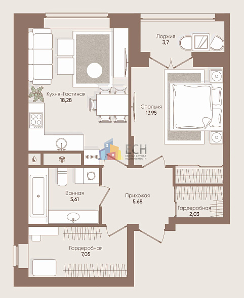 Продажа 1 комнатной квартиры, 54.45 м2, обл. Тульская, г. Тула, улица Болдина, 101 11