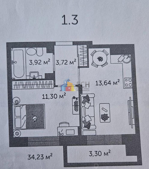 Продажа 1 комнатной квартиры, 34 м2, 300036, обл. Тульская, р-н. Ленинский, п. Петровский, ул. Петровская, д. 7 12
