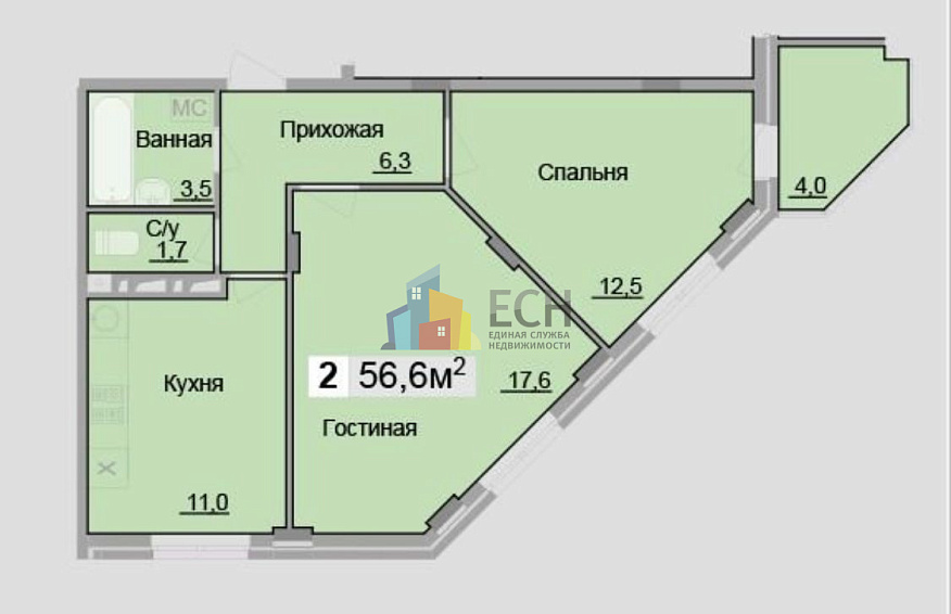 Продажа 2 комнатной квартиры, 56.6 м2, обл. Тульская, г. городской округ Тула, посёлок Иншинский, 63 8