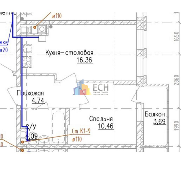 Продажа 1 комнатной квартиры, 35.8 м2, обл. Тульская, г. Тула, 2-й Клинской проезд, 8 8