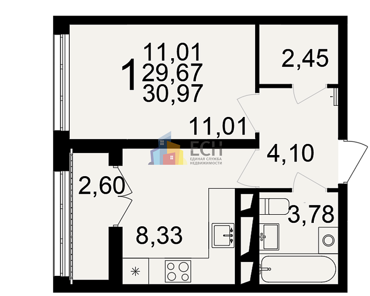 Продажа 1 комнатной квартиры, 31 м2, пос. Горелки, ул. Большая , д. 6А 5