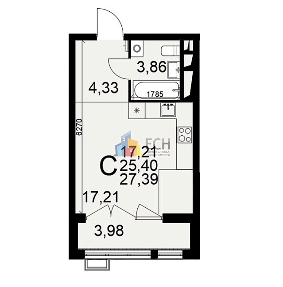 Продажа Студия комнатной квартиры, 27.39 м2, г. Тула, ул. Центральная, д. 6 1