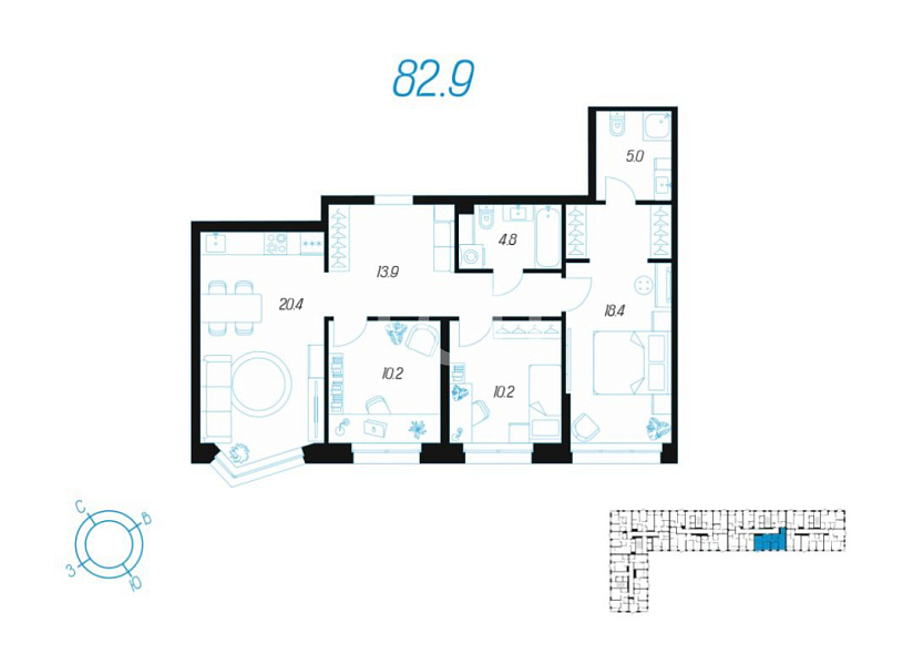 Продажа 3 комнатной квартиры, 82.9 м2, г. Тула, ул. Михеева, д. 5 5